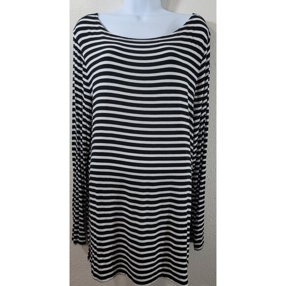Luxe Black White Striped Long Sleeve Top XXL Lightweight Flowy Soft Stretchy - Picture 1 of 7